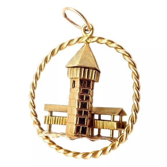 Rare! Vintage Gubelin 18k Yellow Gold Tower Charm Pendant - Picture 11 of 11